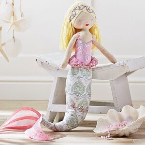 Pottery Barn Kids Whimsical Mermaid Doll with Pink and Green Accents